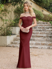 Long Off-the-shoulder Appliques Lace Mermaid Bridesmaid Dress