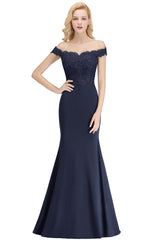 Long Off-the-shoulder Appliques Lace Mermaid Bridesmaid Dress
