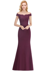 Long Off-the-shoulder Appliques Lace Mermaid Bridesmaid Dress