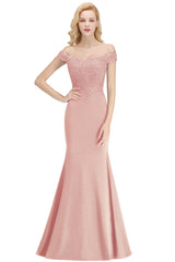 Long Off-the-shoulder Appliques Lace Mermaid Bridesmaid Dress