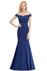 Long Off-the-shoulder Appliques Lace Mermaid Bridesmaid Dress