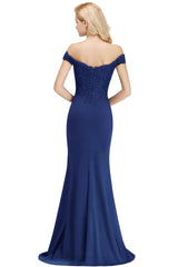 Long Off-the-shoulder Appliques Lace Mermaid Bridesmaid Dress