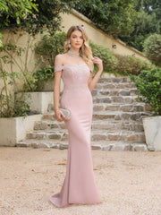 Long Off-the-shoulder Appliques Lace Mermaid Bridesmaid Dress