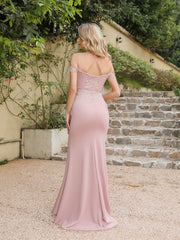 Long Off-the-shoulder Appliques Lace Mermaid Bridesmaid Dress