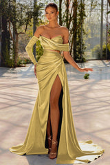 Dark Green One Shoulder Off the Shoulder Prom Dress with Pleated