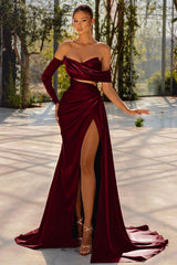 Dark Green One Shoulder Off the Shoulder Prom Dress with Pleated