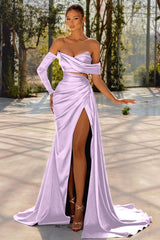 Dark Green One Shoulder Off the Shoulder Prom Dress with Pleated