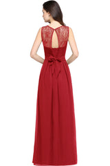 Long Off The Shoulder Round Neck Chiffon Bridesmaid Dress with Floral Lace and Ruffle