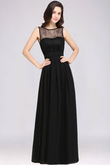 Long Off The Shoulder Round Neck Chiffon Bridesmaid Dress with Floral Lace and Ruffle