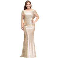 Long Open Back Sequins Scoop Neck Mermaid Floor Length Bridesmaid Dress