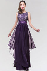 Long Scoop Neck Off The Shoulder Chiffon Formal Dress with Appliques Lace