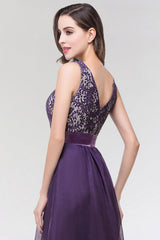 Long Scoop Neck Off The Shoulder Chiffon Formal Dress with Appliques Lace