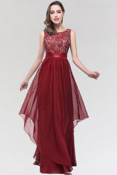 Long Scoop Neck Off The Shoulder Chiffon Formal Dress with Appliques Lace