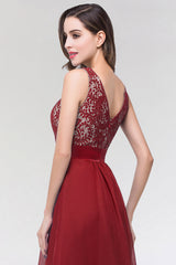 Long Scoop Neck Off The Shoulder Chiffon Formal Dress with Appliques Lace