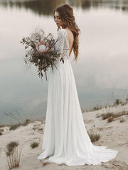 Long Sleeve Boho Lace Wedding Dress