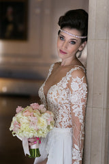 Long Sleeve Chiffon Wedding Dress with Slit