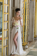 Long Sleeve Chiffon Wedding Dress with Slit