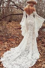 Long Sleeve Floor-Length Mermaid Wedding Dress with Lace