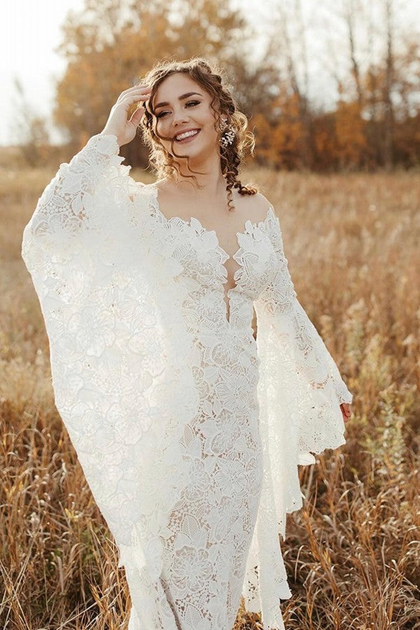 Long Sleeve Floor-Length Mermaid Wedding Dress with Lace