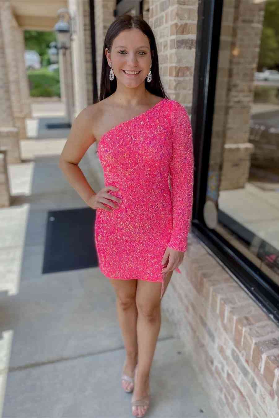 Long Sleeve Fringe Light Blue Mini Homecoming Dress