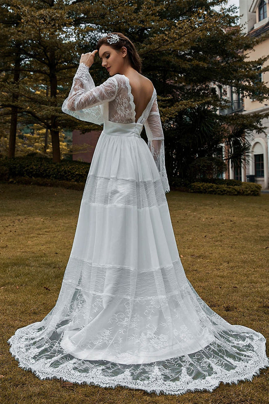 Long Sleeve Lace Boho Wedding Dress