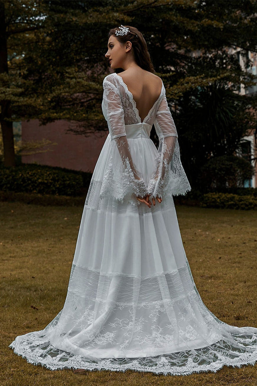 Long Sleeve Lace Boho Wedding Dress