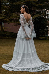 Long Sleeve Lace Boho Wedding Dress