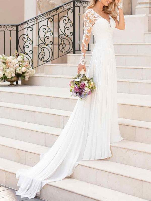 Long Sleeve Lace Tulle Wedding Dress