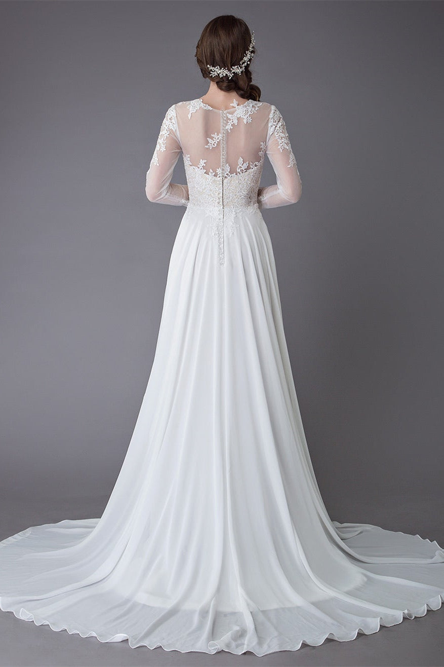 Long Sleeve Lace Wedding Dress with Slit