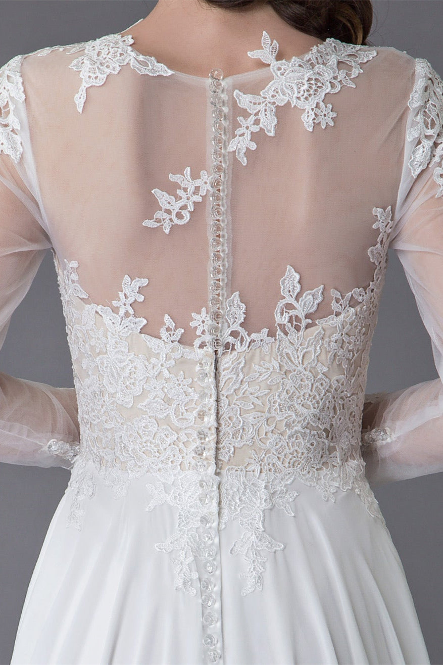 Long Sleeve Lace Wedding Dress with Slit