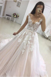 Long Sleeve Ruffles Ball Gown Wedding Dress With Lace Appliques