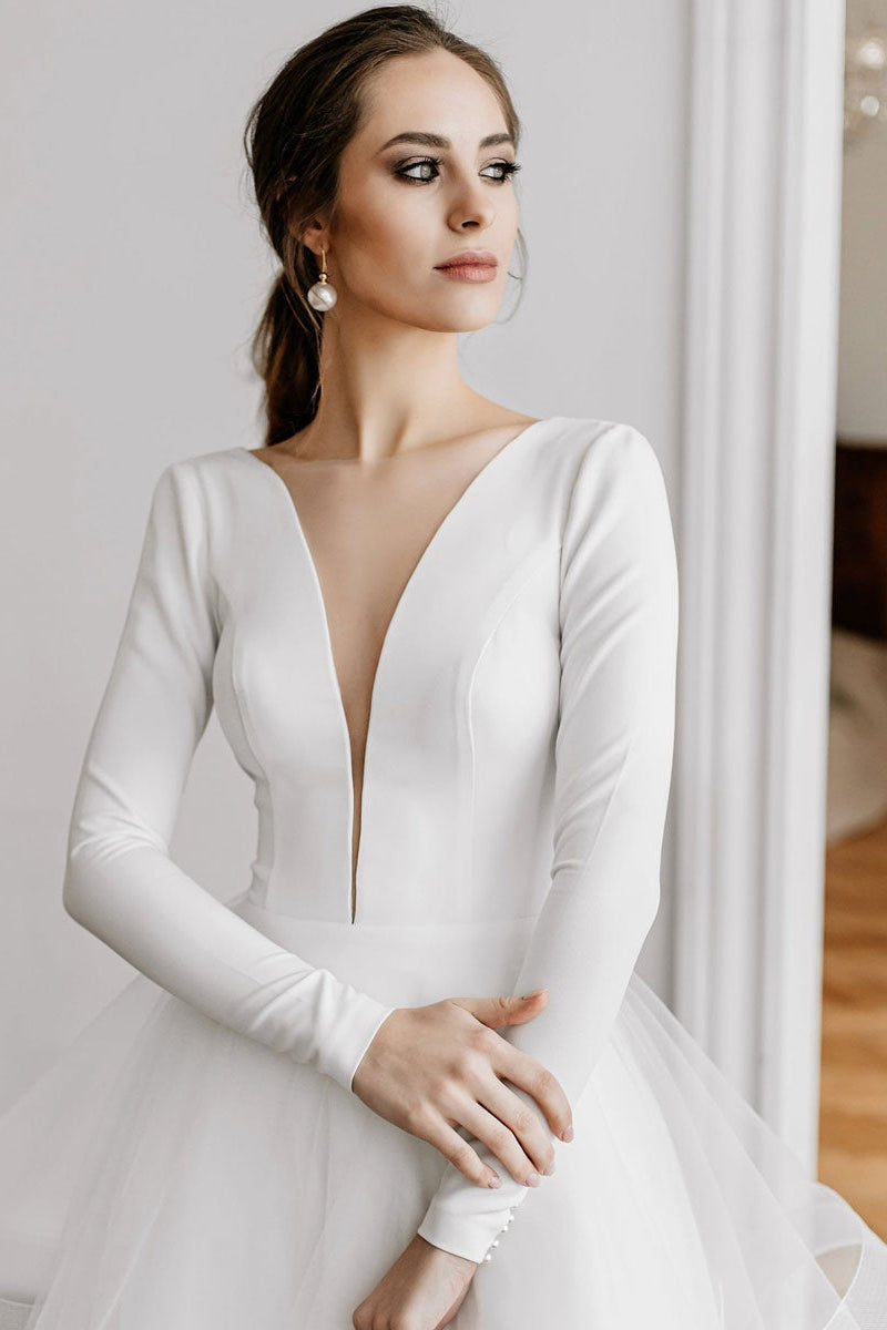 Long Sleeve Tulle Wedding Dress