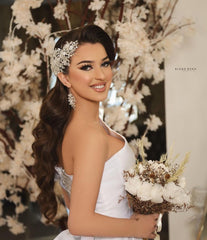 Long Sleeveless A-Line One-Shoulder Satin Wedding Dress with Slit