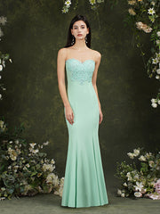 Long Sleeveless Lace Appliques Mermaid Evening Dress