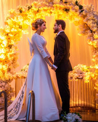 Long Sleeves A-Line Bateau Satin Wedding Dress