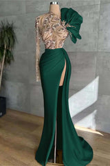 Long Sleeve Mermaid Long Prom Dress with Split and Appliques