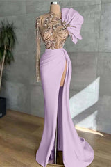 Long Sleeve Mermaid Long Prom Dress with Split and Appliques