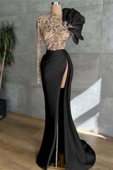 Long Sleeve Mermaid Long Prom Dress with Split and Appliques