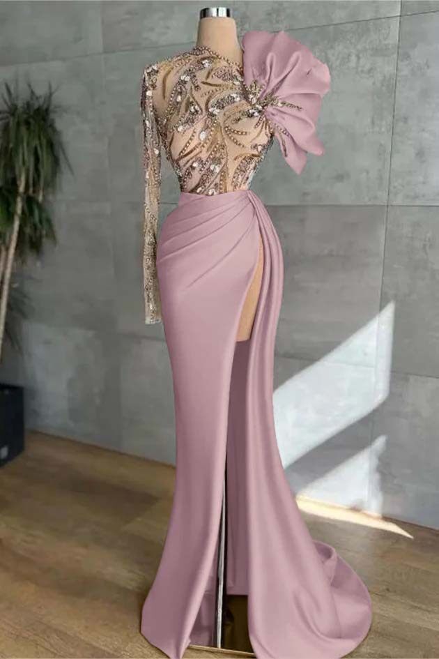 Long Sleeve Mermaid Long Prom Dress with Split and Appliques
