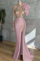 Long Sleeve Mermaid Long Prom Dress with Split and Appliques
