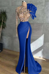 Long Sleeve Mermaid Long Prom Dress with Split and Appliques