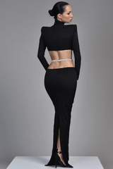 Long Sleeves Mermaid Evening Dress High Neck with Belt