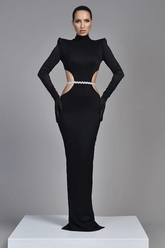Long Sleeves Mermaid Evening Dress High Neck with Belt