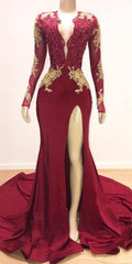 Long Sleeves Mermaid Evening Dress with Lace Appliques