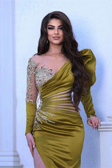 Long Sleeves Mermaid Prom Dress with Beadings and Split