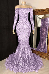 Long Sleeve Strapless Mermaid Prom Dress with Sequins