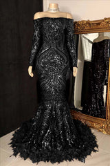 Long Sleeve Strapless Mermaid Prom Dress with Sequins