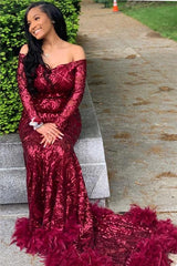 Long Sleeve Strapless Mermaid Prom Dress with Sequins