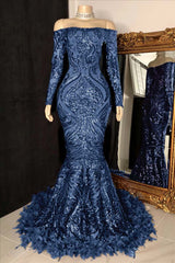 Long Sleeve Strapless Mermaid Prom Dress with Sequins