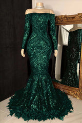Long Sleeve Strapless Mermaid Prom Dress with Sequins